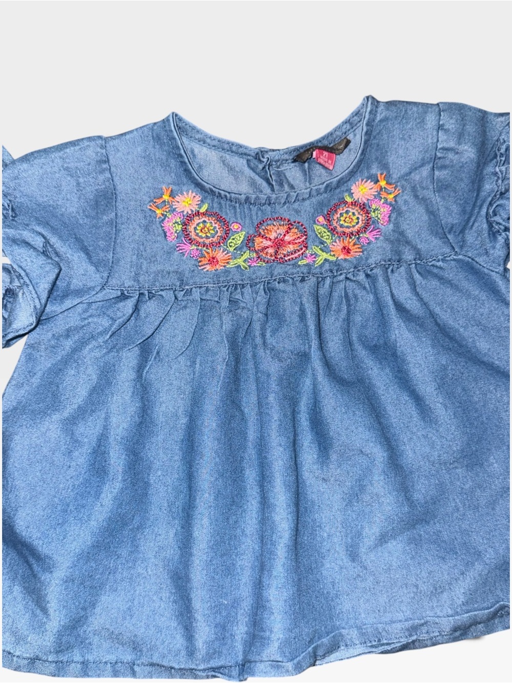 Vince Camuto Girls Light Blue Denim Tunic with Multicolor Floral Embroidery - Picture 4 of 5